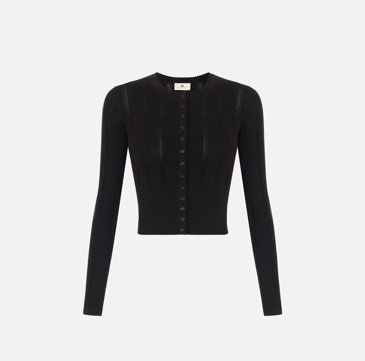 ELISABETTA FRANCHI Cardigan Maglia Costine Ricamo à Jour-Nero