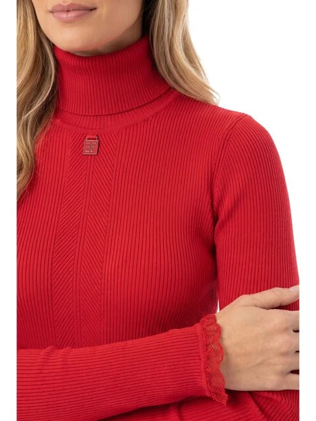 ELISABETTA FRANCHI Maglia Dolcevita Costine-Red Passion