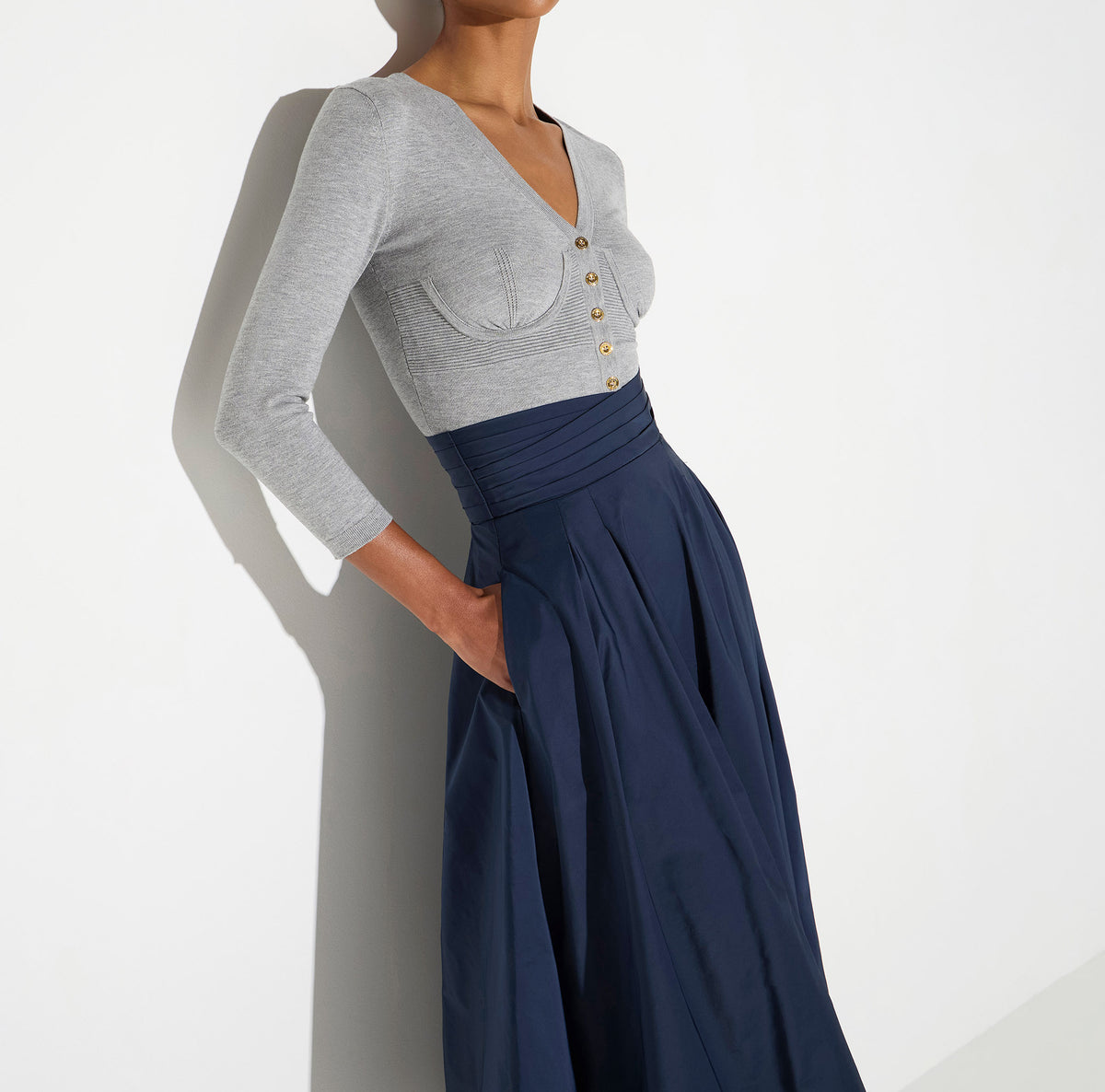 ELISABETTA FRANCHI Cardigan Bustier Maglia-Grigio Melange