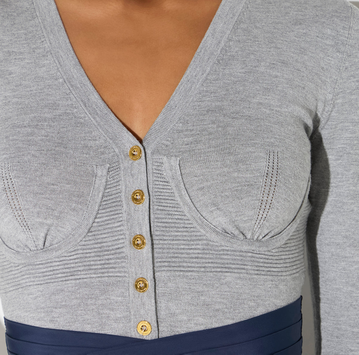 ELISABETTA FRANCHI Cardigan Bustier Maglia-Grigio Melange