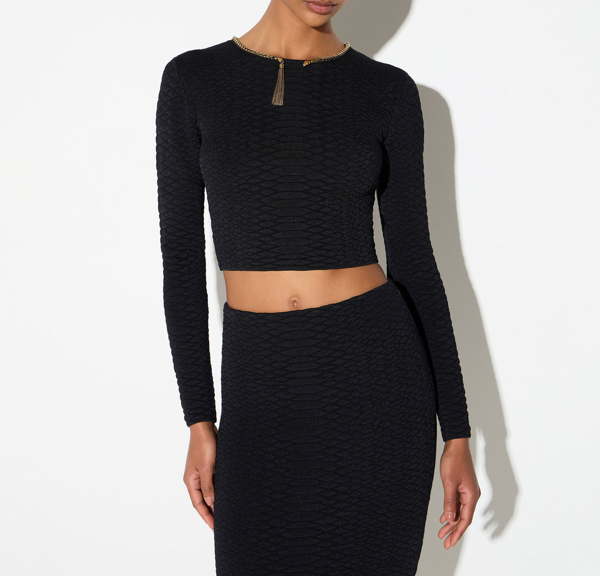 ELISABETTA FRANCHI Maglia Crop Trama Snake-Nero