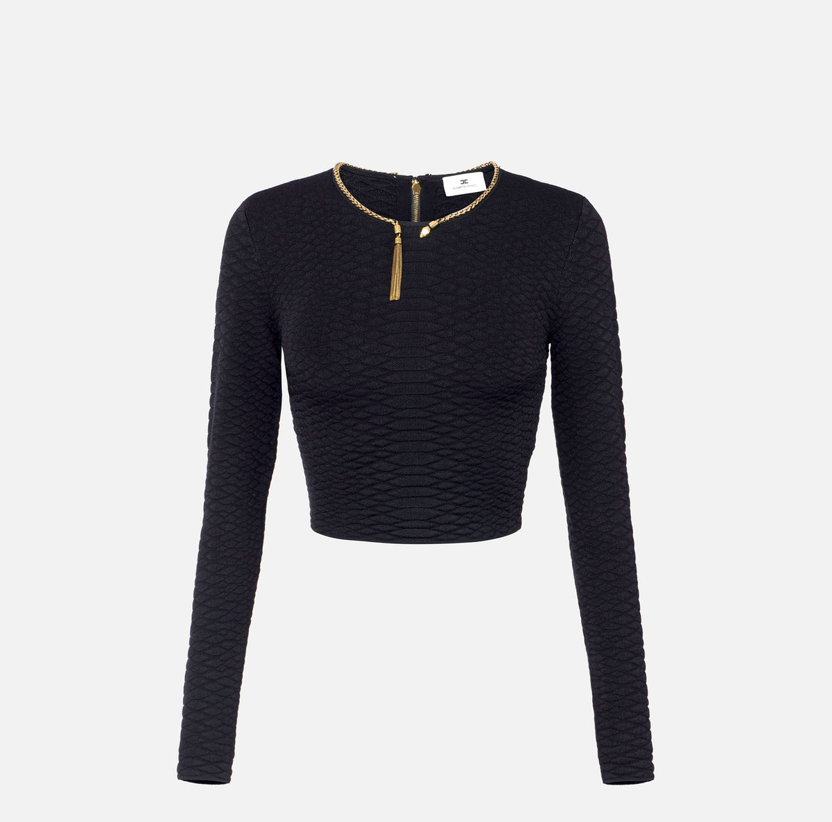 ELISABETTA FRANCHI Maglia Crop Trama Snake-Nero