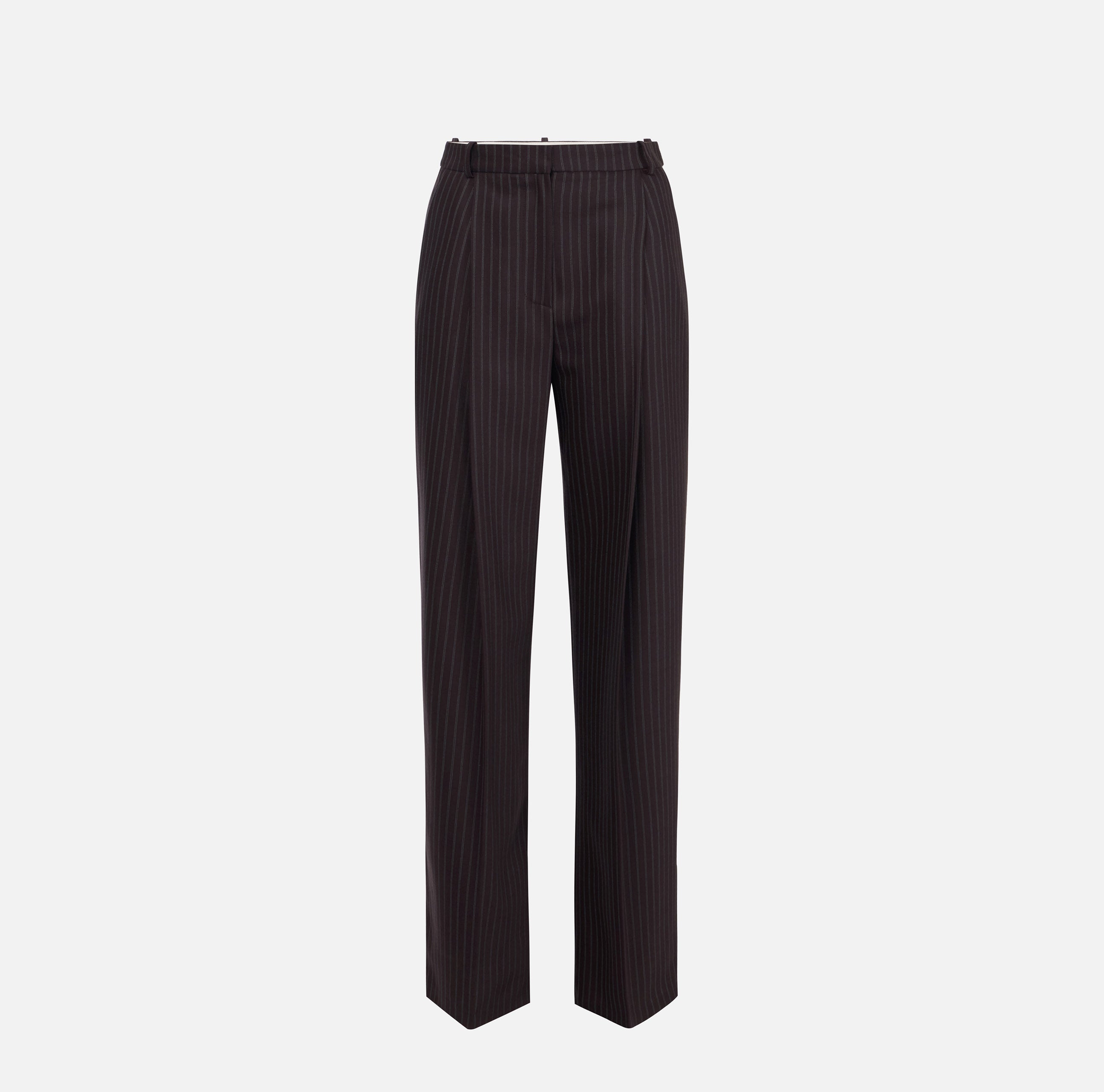 ELISABETTA FRANCHI Pantalone Palazzo Fresco Lana Gessato-Dark Chocolate/Glass