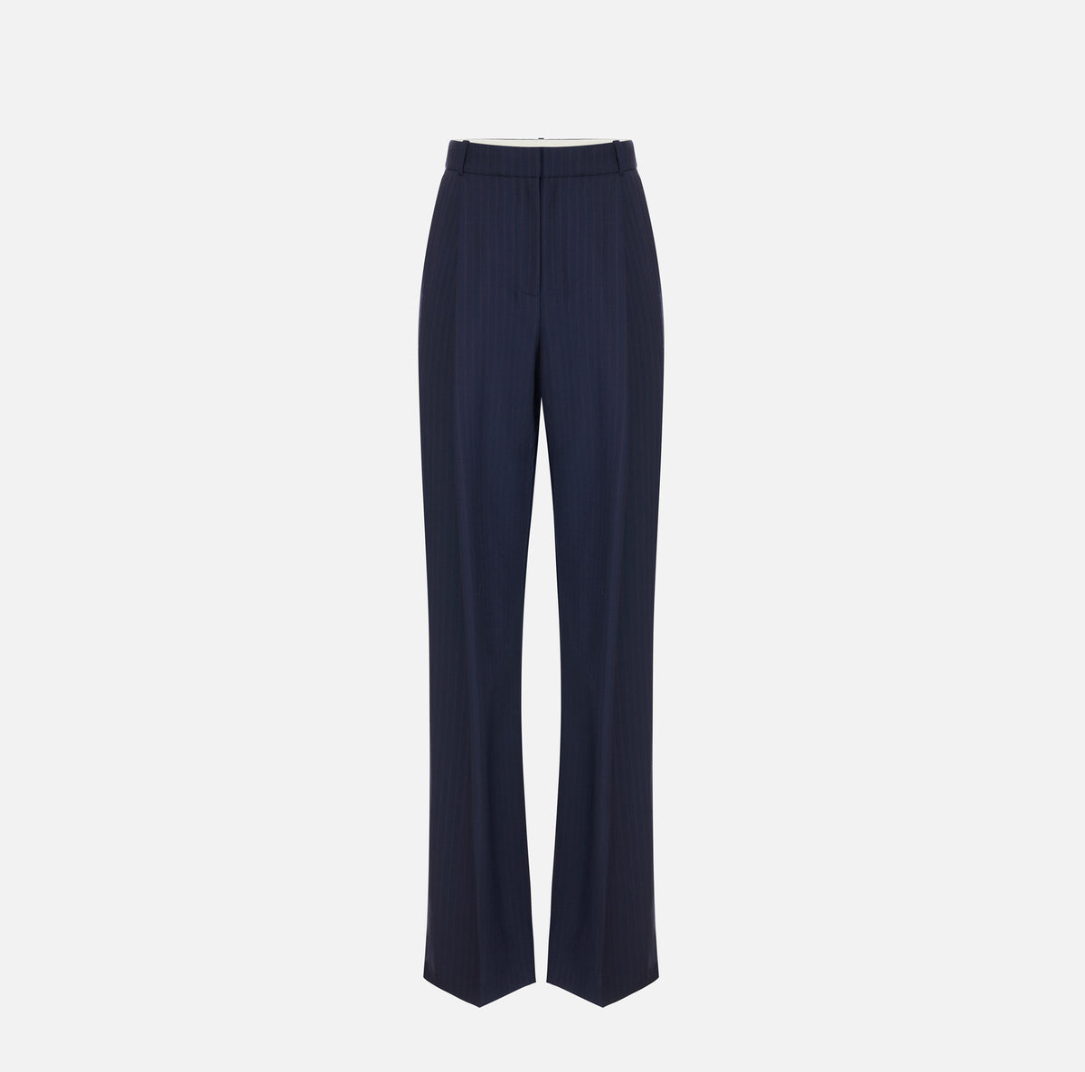 ELISABETTA FRANCHI Pantalone Palazzo Fresco Lana Gessato-Blu Notte/Red Passion