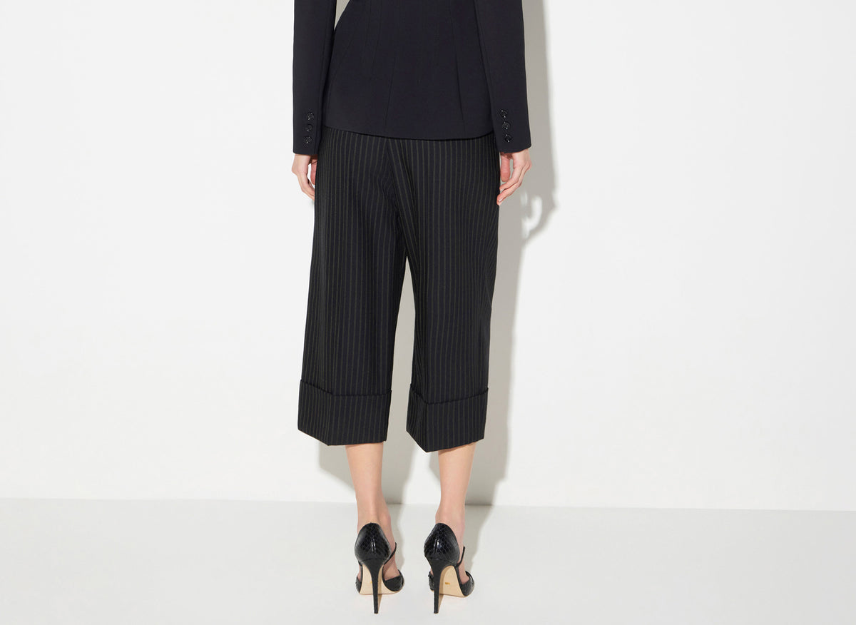 ELISABETTA FRANCHI Pantalone Fresco Lana Gessato-Dark Chocolate/Glass