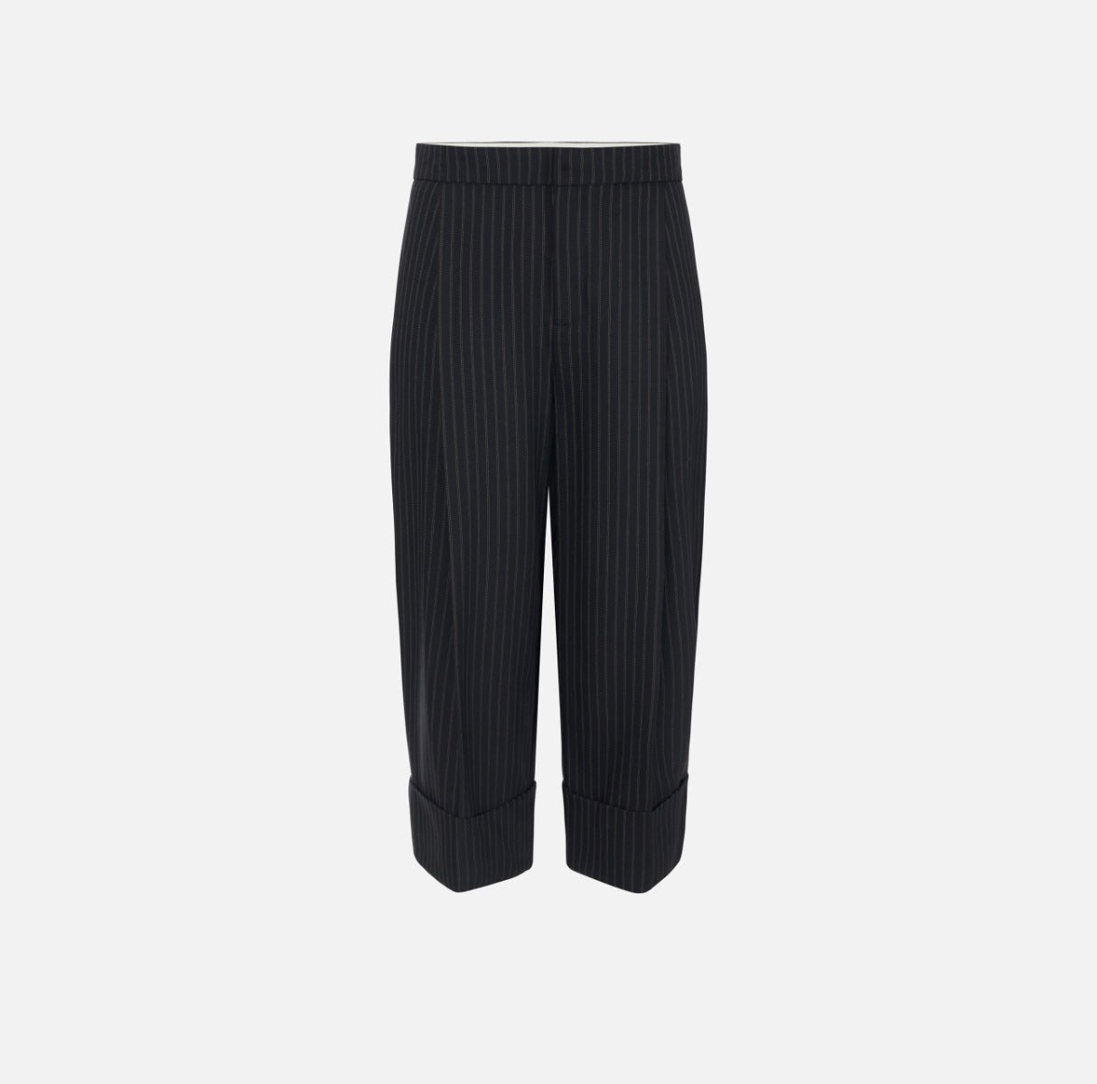 ELISABETTA FRANCHI Pantalone Fresco Lana Gessato-Dark Chocolate/Glass