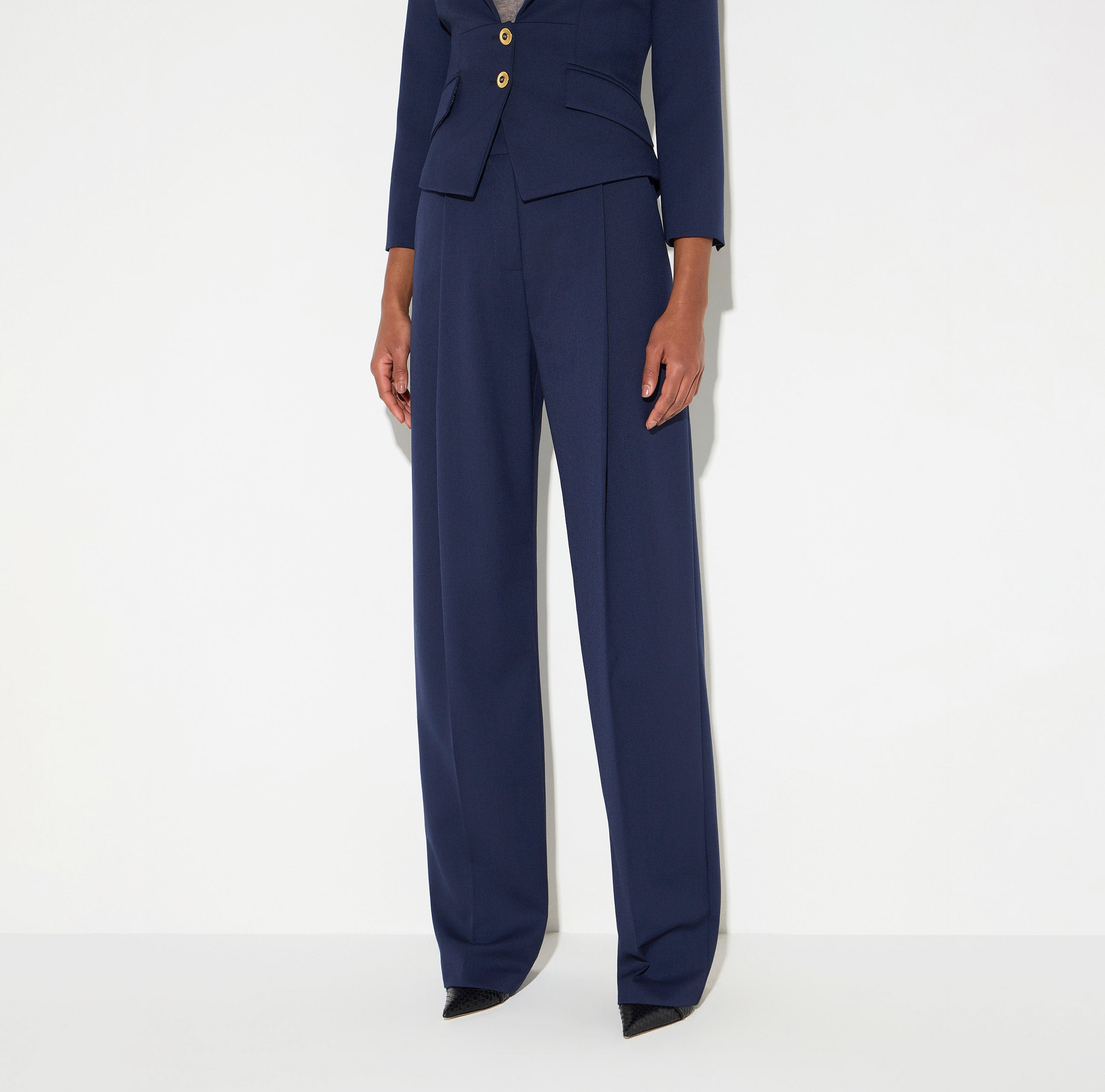 ELISABETTA FRANCHI Pantalone Palazzo Gabardina-Navy