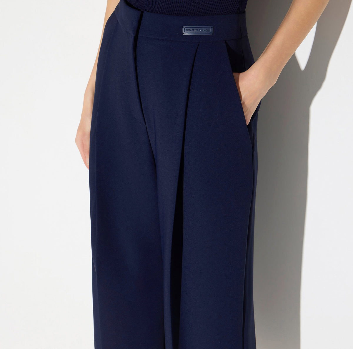 ELISABETTA FRANCHI PANTALONE crêpe-Blu Notte