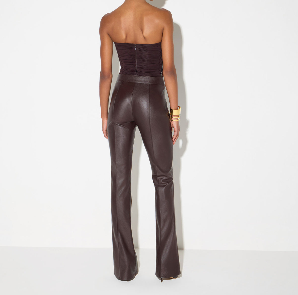 ELISABETTA FRANCHI PANTALONE Ecopelle Nervature-Dark Chocolate