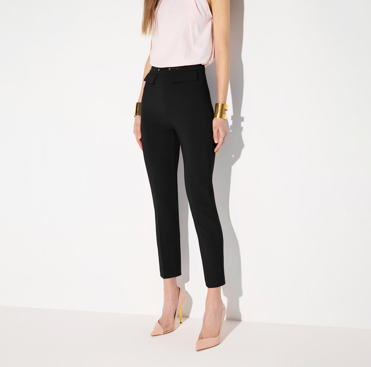 ELISABETTA FRANCHI Pantalone doppio crêpe Morsetto Logo-Nero