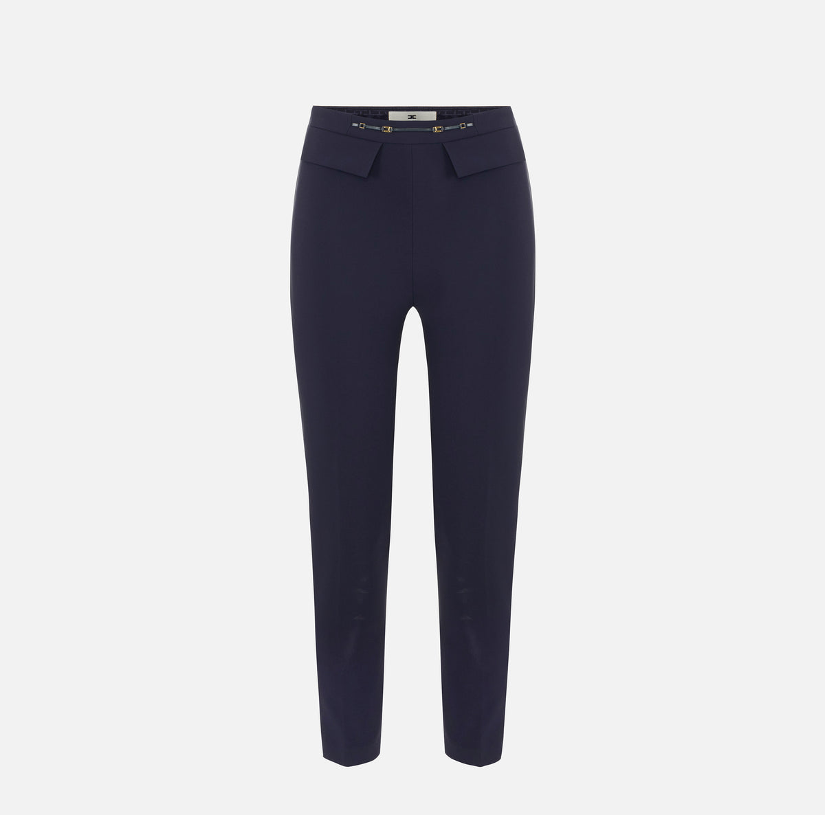ELISABETTA FRANCHI Pantalone doppio crêpe Morsetto Logo-Blu Notte