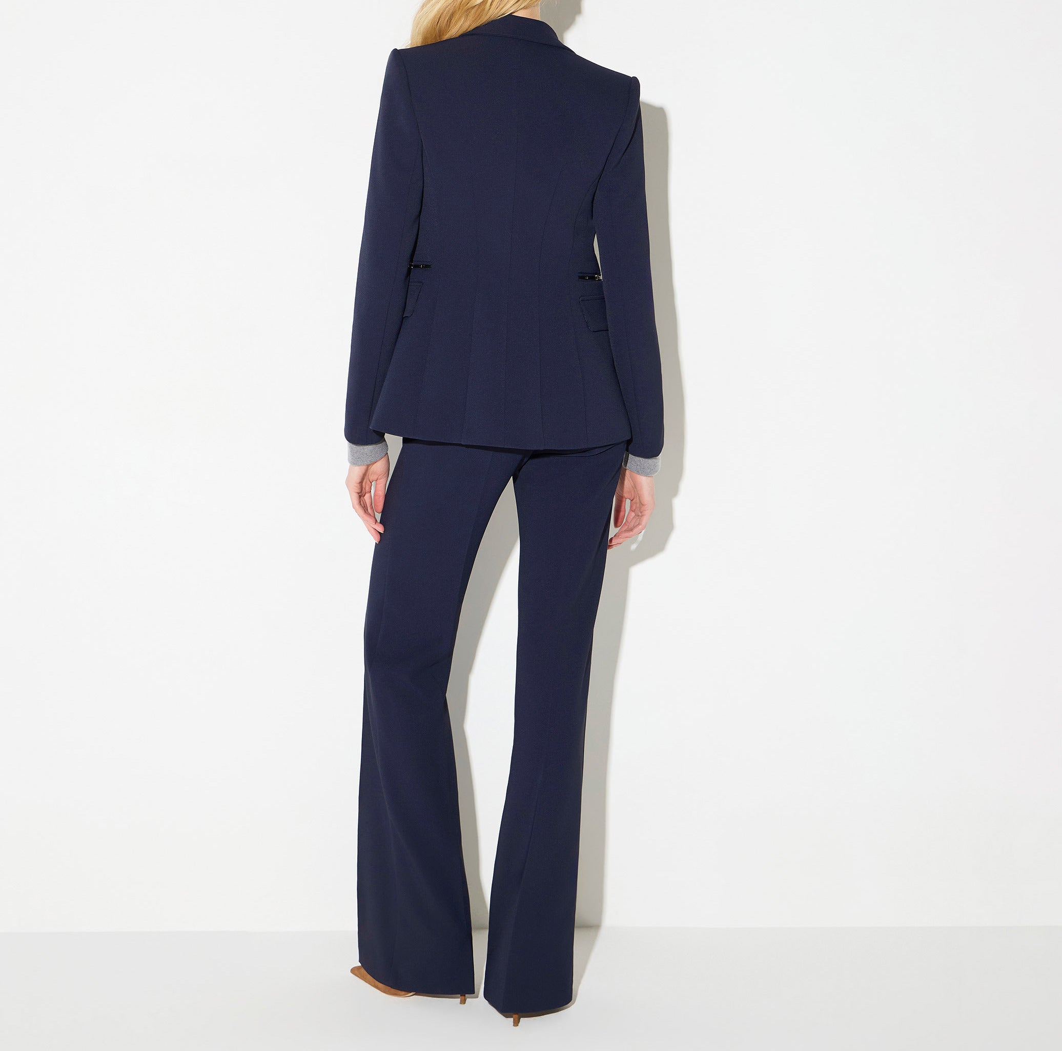 ELISABETTA FRANCHI Pantalone Palazzo doppio crêpe Morsetto Logo-Blu Notte
