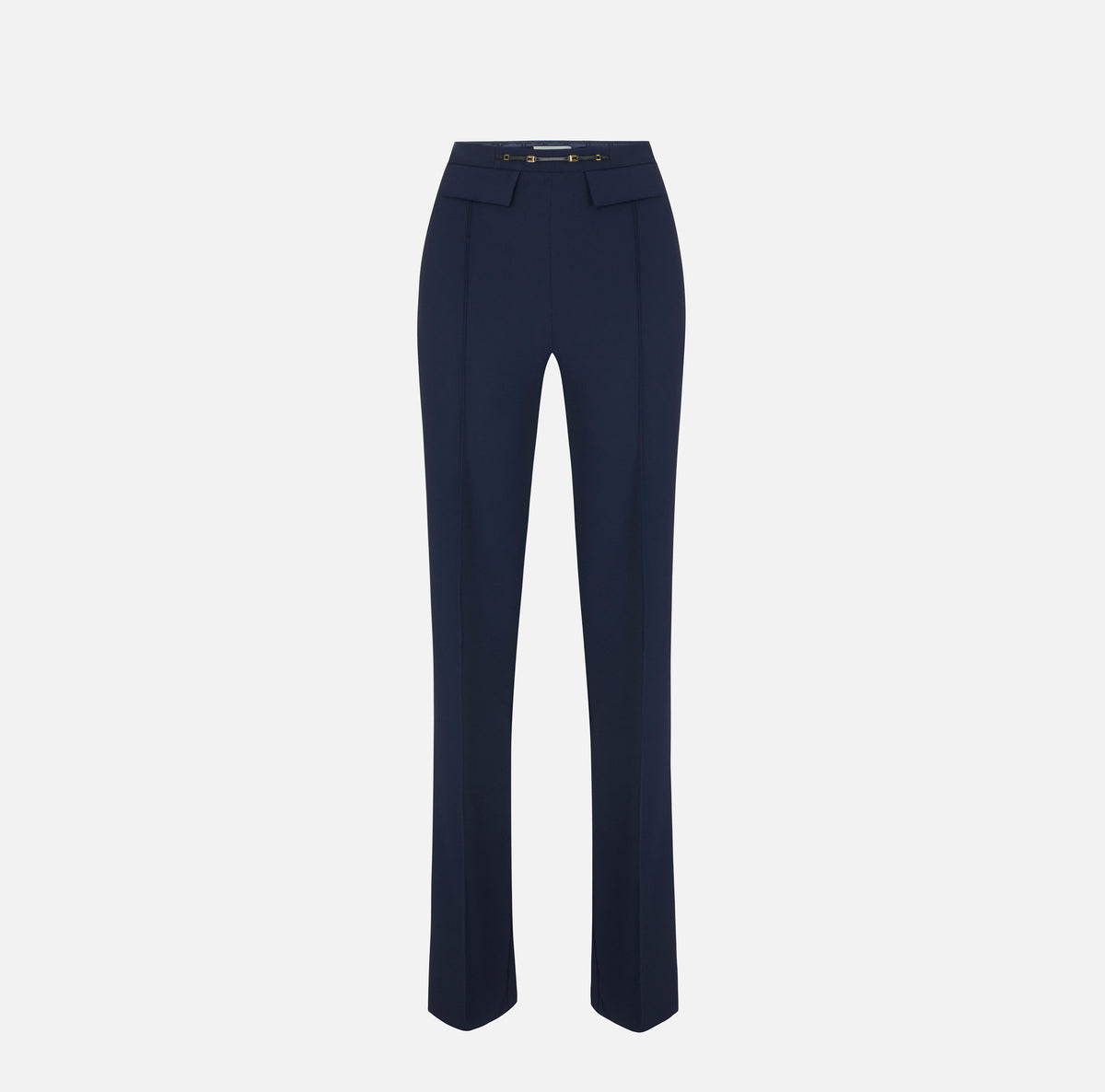 ELISABETTA FRANCHI Pantalone Palazzo doppio crêpe Morsetto Logo-Blu Notte