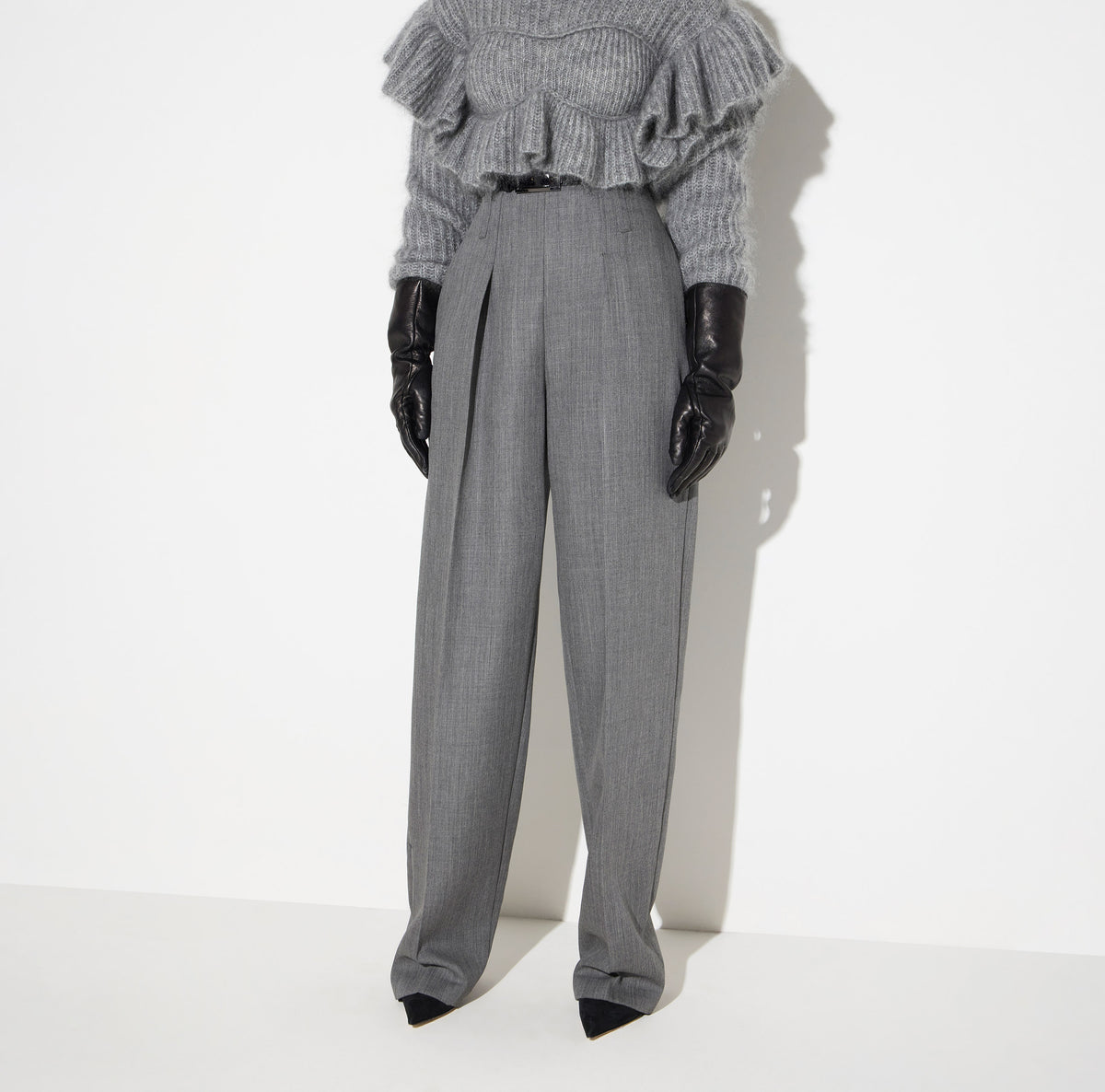 ELISABETTA FRANCHI PANTALONE Lana CINTURA-Grigio Melange
