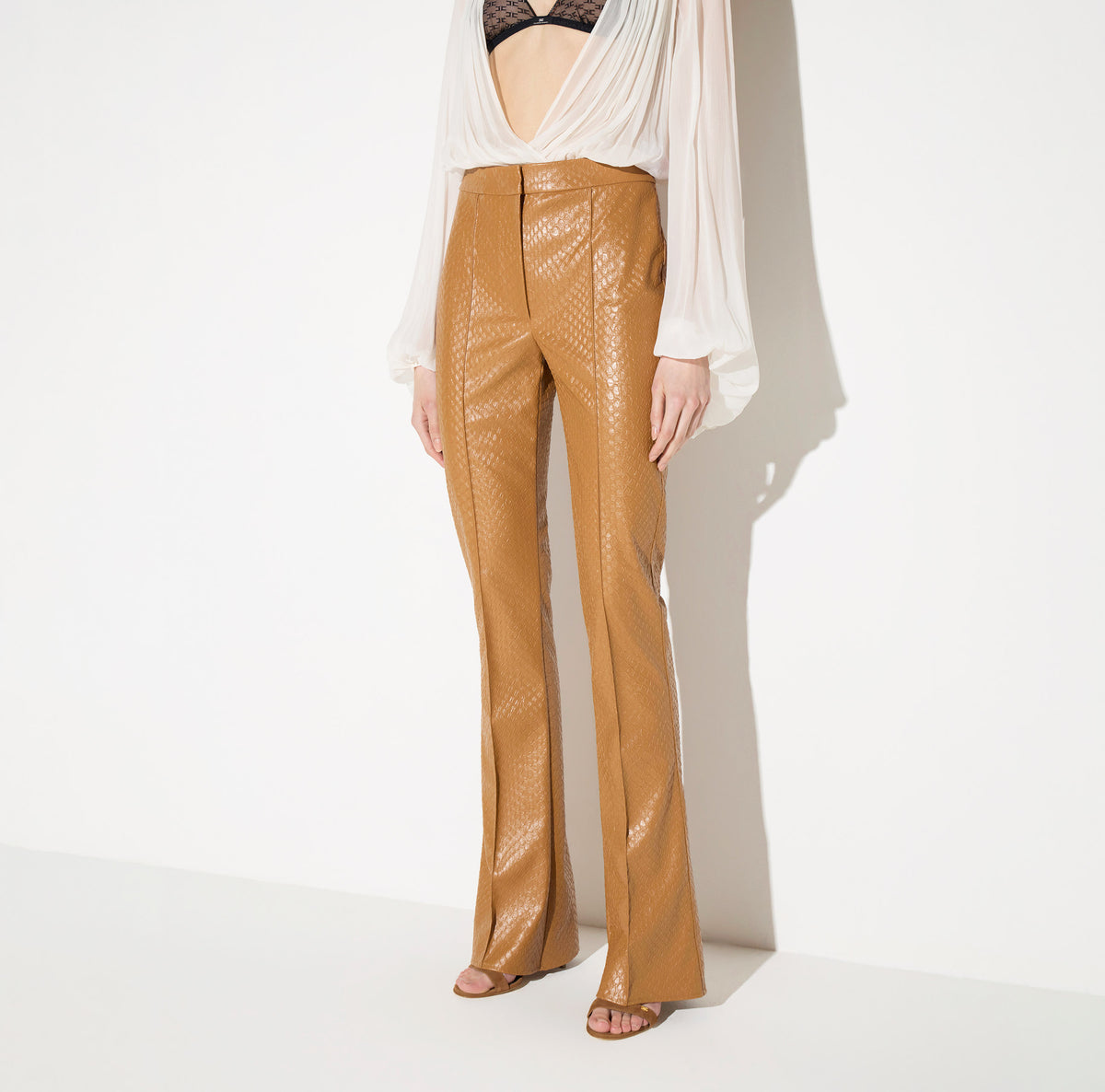 ELISABETTA FRANCHI Pantalone Ecopelle Trama Snake-Daino