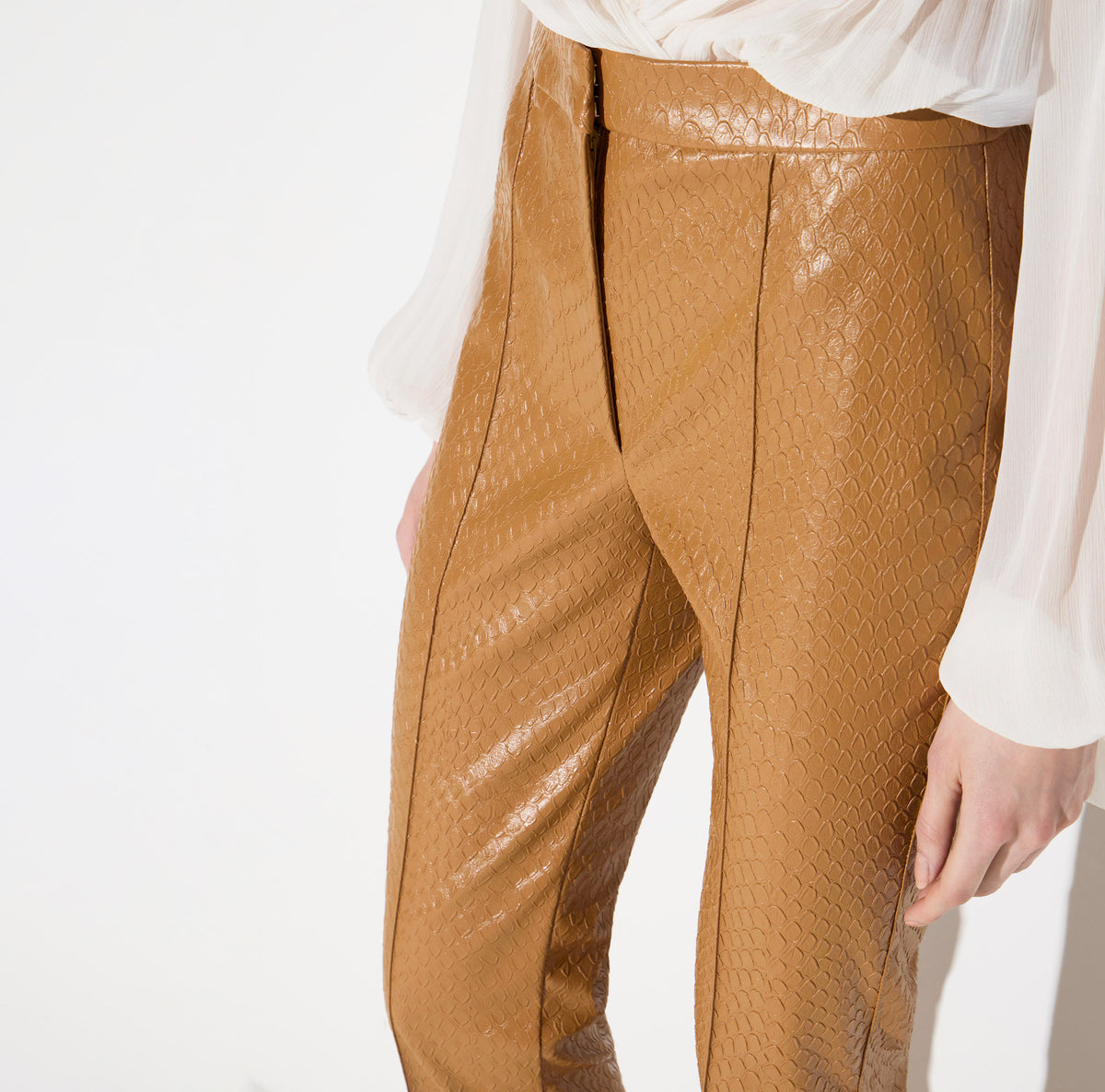 ELISABETTA FRANCHI Pantalone Ecopelle Trama Snake-Daino