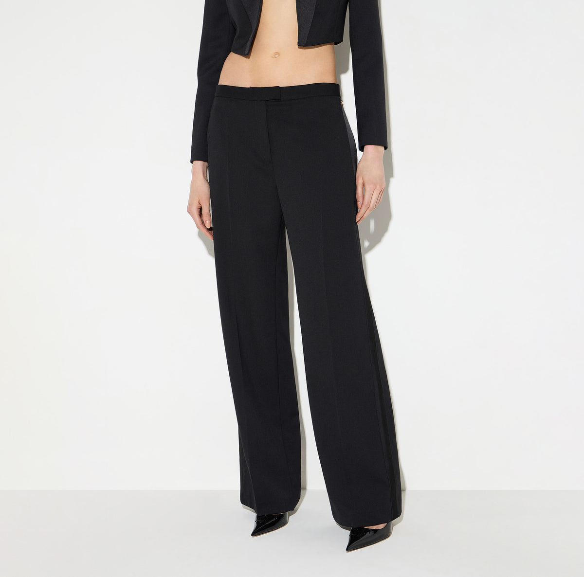 ELISABETTA FRANCHI Pantalone Gabardina Logo-Nero