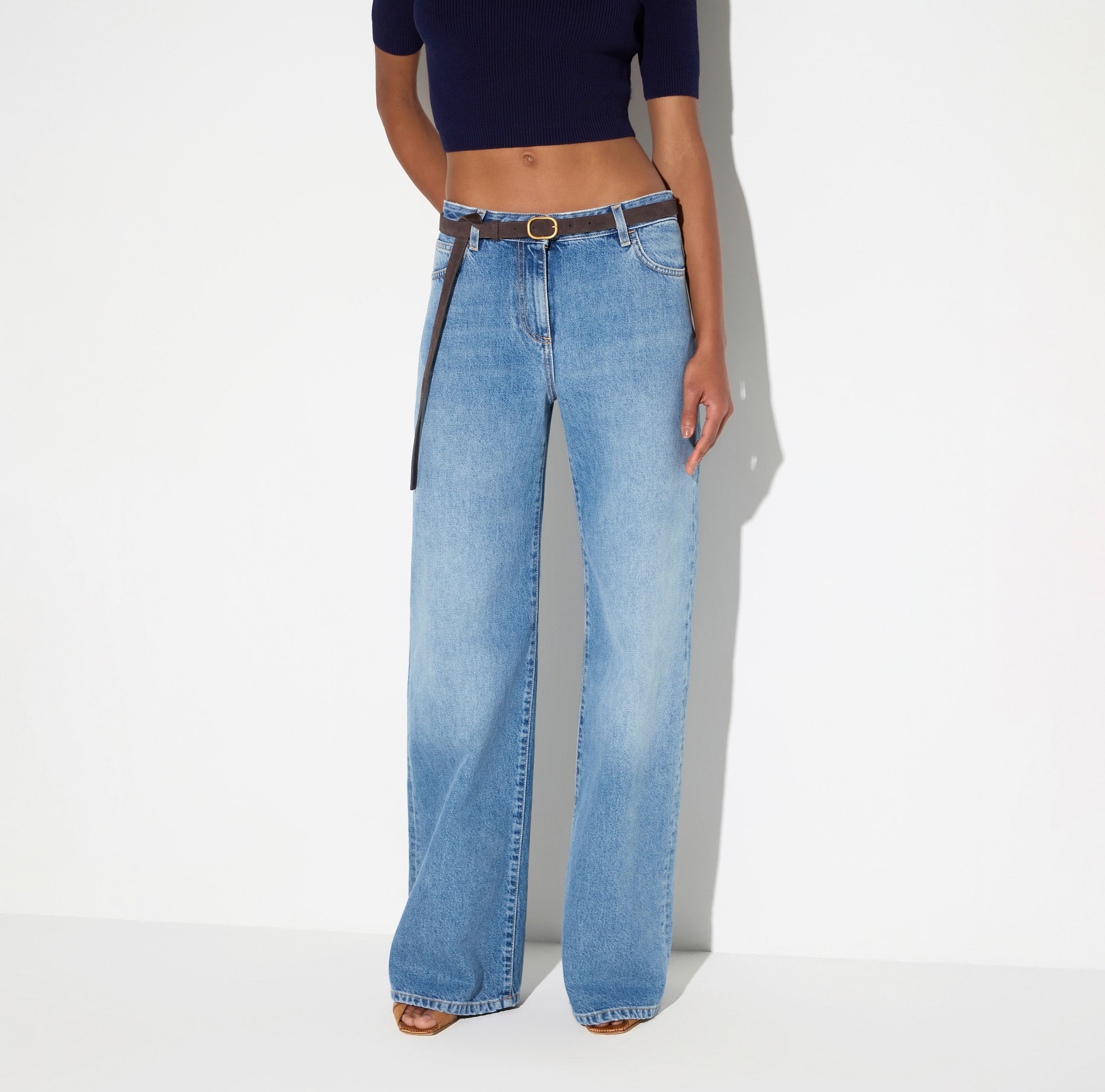 ELIABETTA FRANCHI Jeans Palazzo Cintura-Blue Vintage