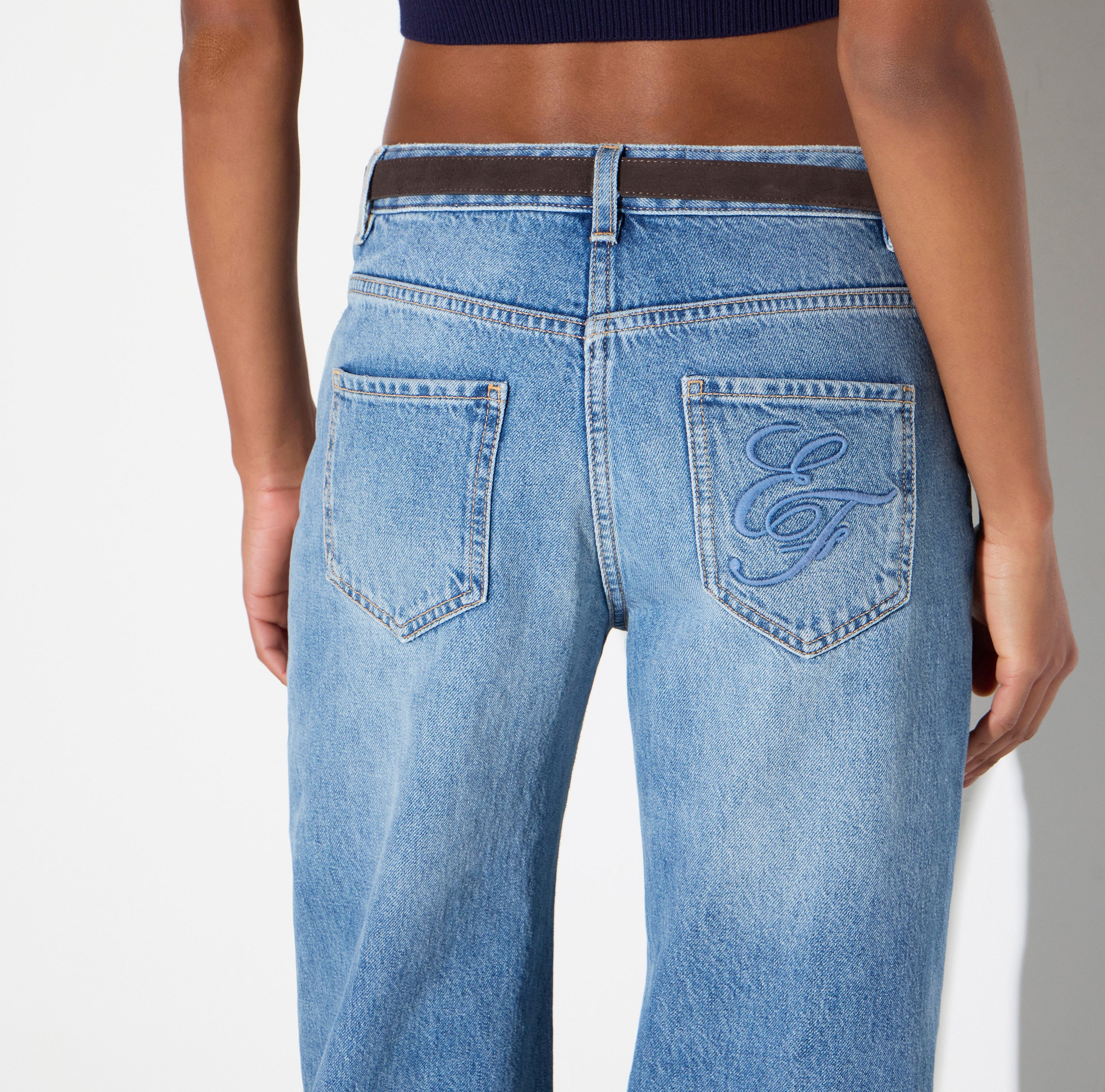 ELIABETTA FRANCHI Jeans Palazzo Cintura-Blue Vintage