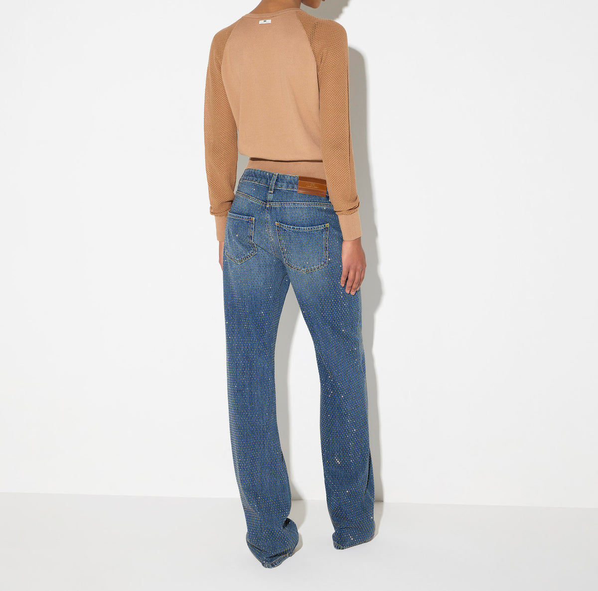 ELISABETTA FRANCHI Jeans Palazzo Denim Strass-Blue Vintage