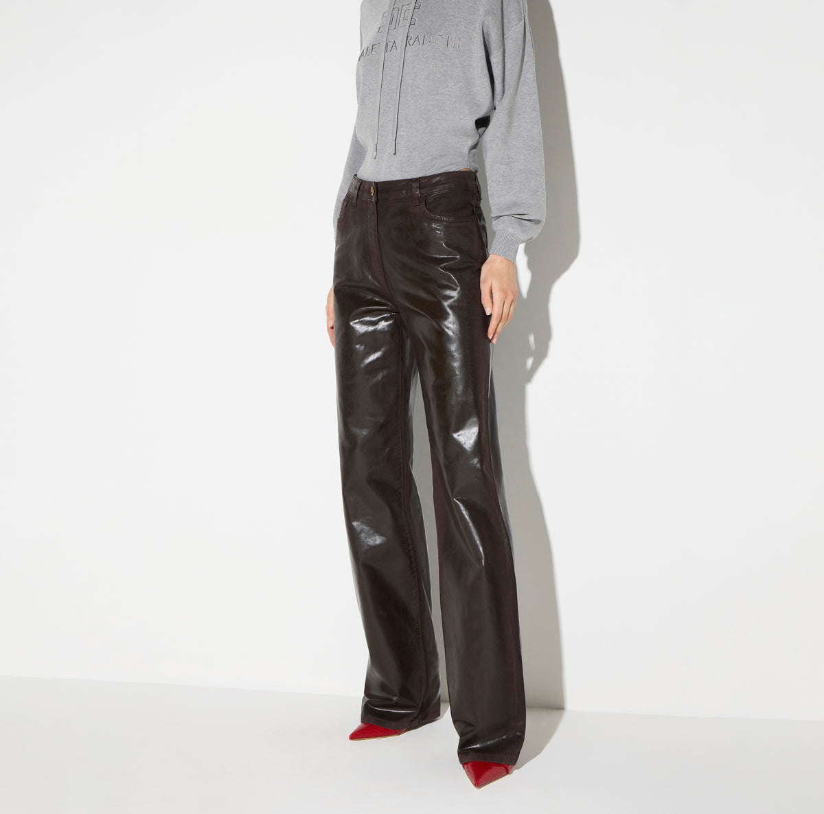 ELISABETTA FRANCHI JEANS Loose Laminato-Dark Chocolate