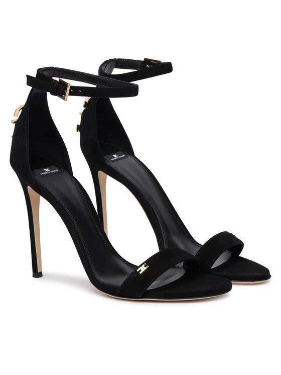 ELISABETTA FRANCHI Sandalo Suede Logo-Nero
