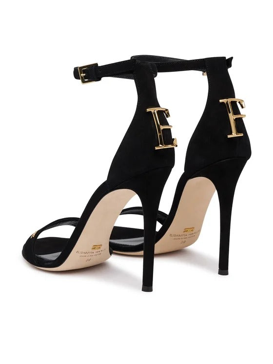 ELISABETTA FRANCHI Sandalo Suede Logo-Nero