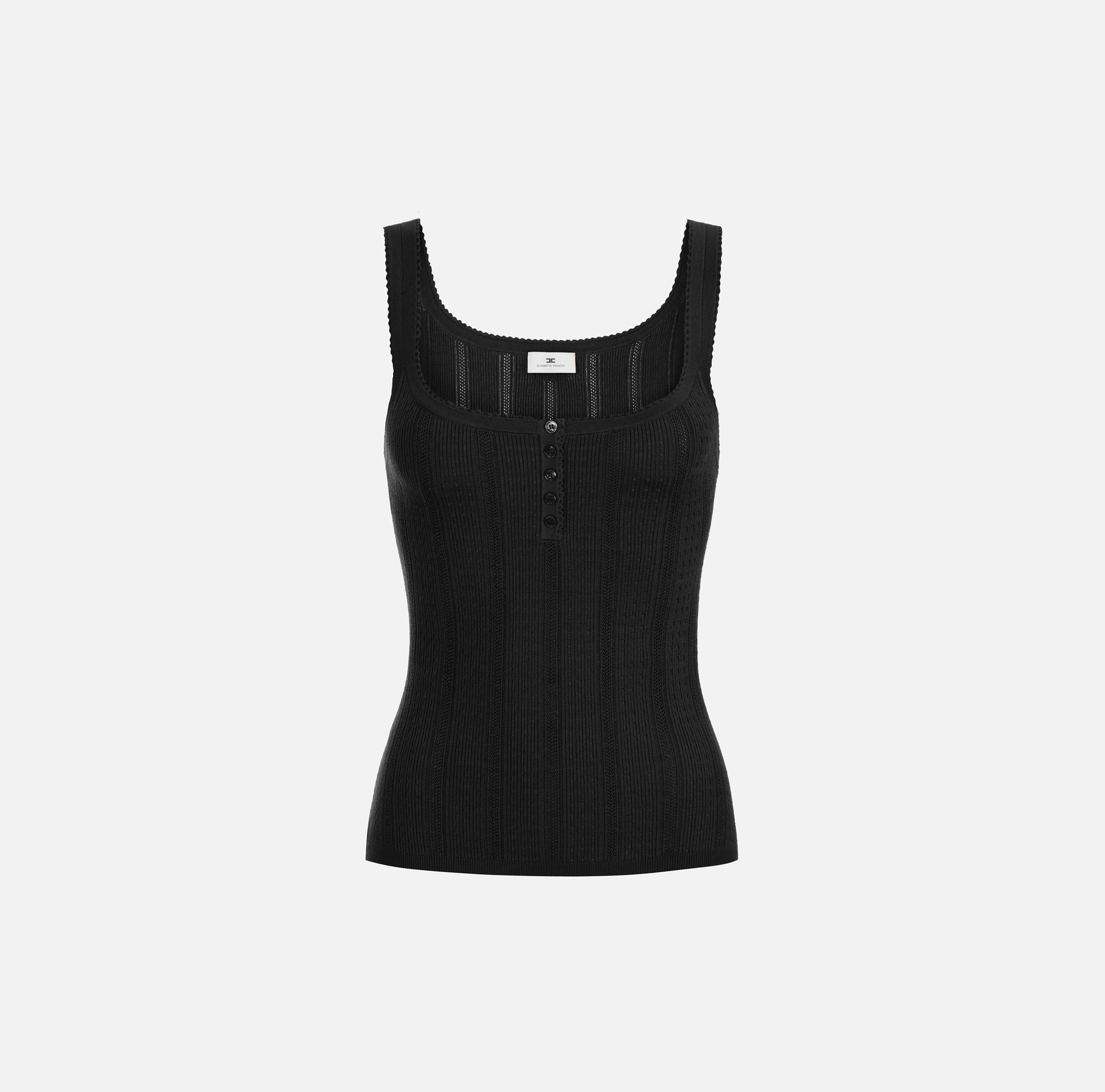 ELISABETTA FRANCHI Top Maglia Costine à Jour-Nero