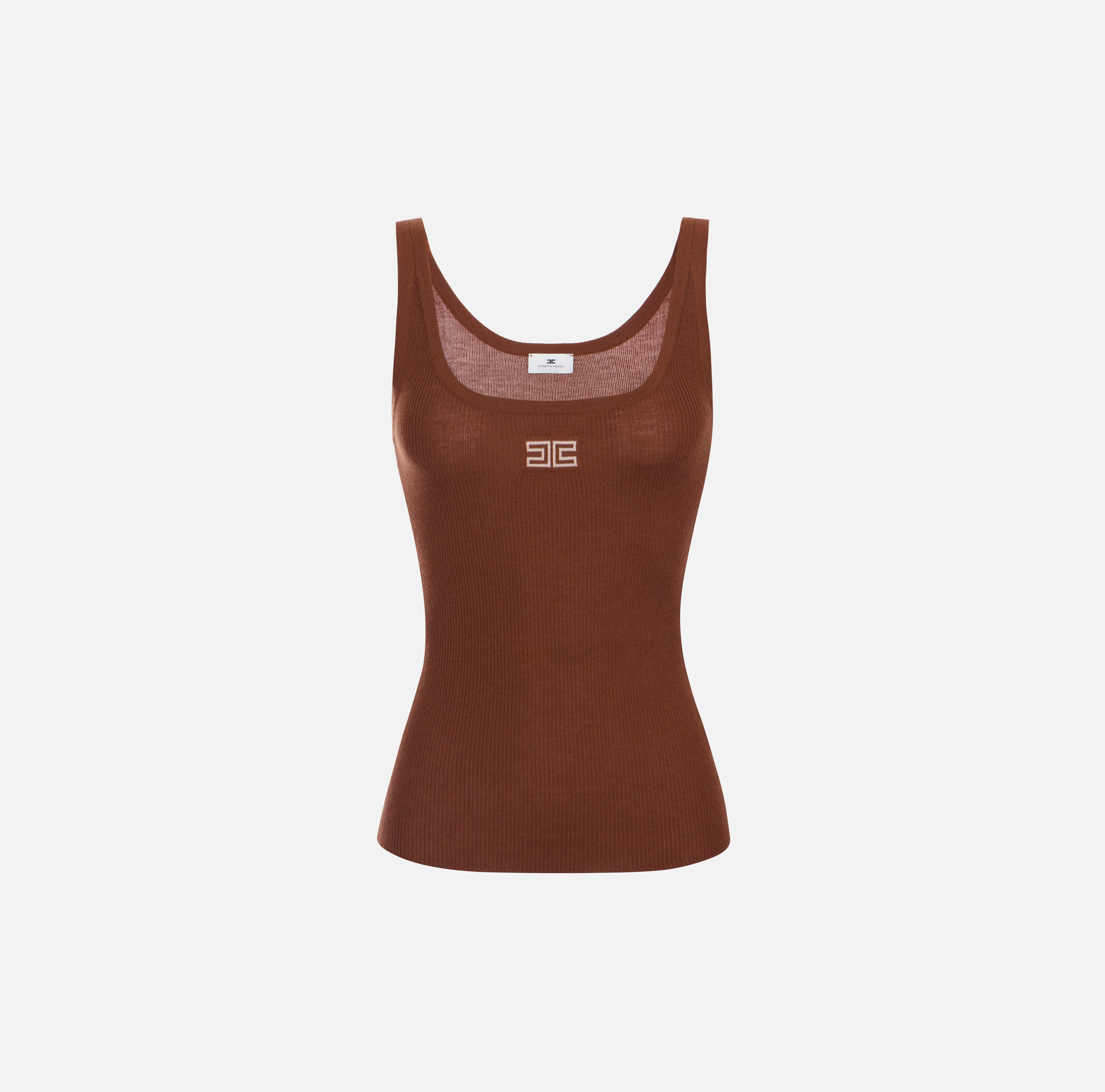 ELISABETTA FRANCHI Canotta Maglia Costine Logo-Sigaro/Nude