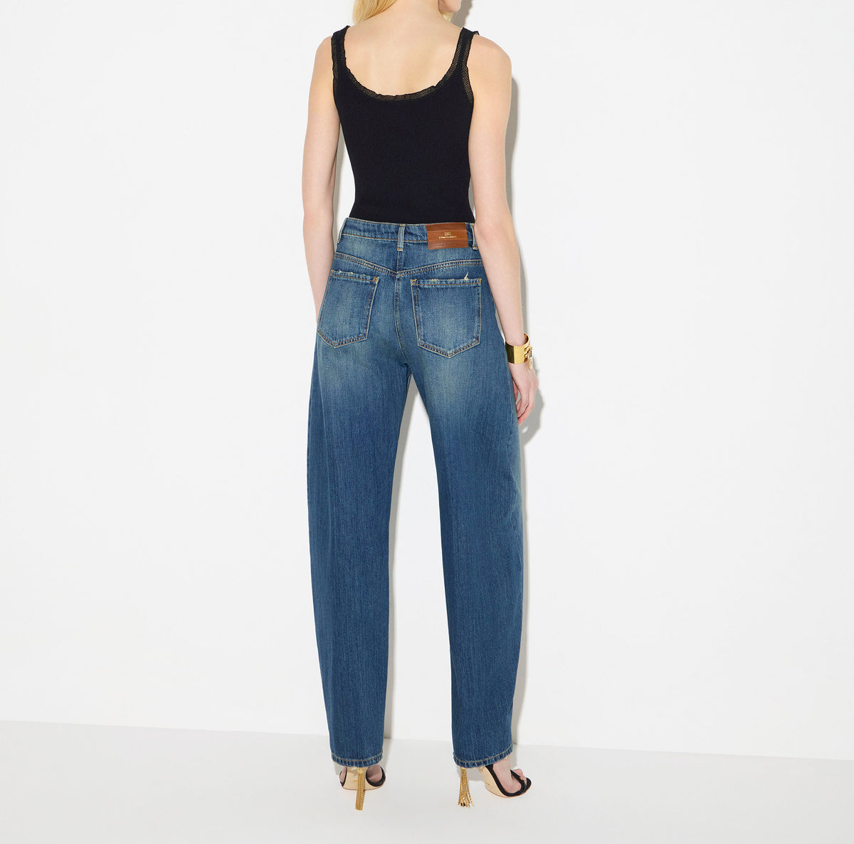 ELISABETTA FRANCHI Canotta Maglia Costine Logo-Nero