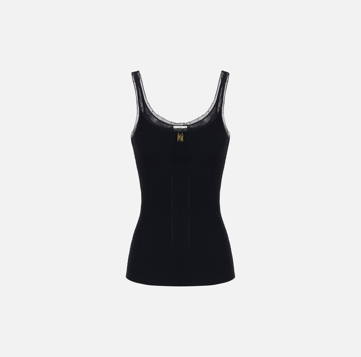 ELISABETTA FRANCHI Canotta Maglia Costine Logo-Nero