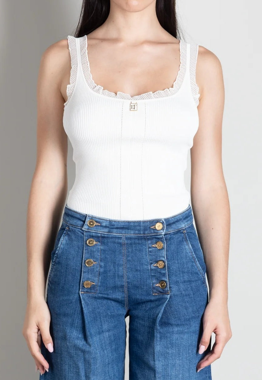 ELISABETTA FRANCHI Canotta Maglia Costine Logo-Burro