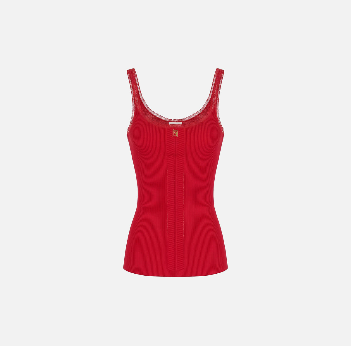 ELISABETTA FRANCHI Canotta Maglia Costine Logo-Red Passion