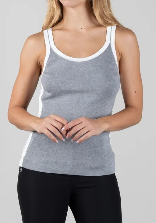 ELISABETTA FRANCHI Canotta Costine Banda Logo-Grigio Melange/Avorio