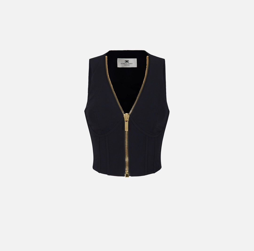 ELISABETTA FRANCHI Top Tessuto Tecnico Zip-Nero