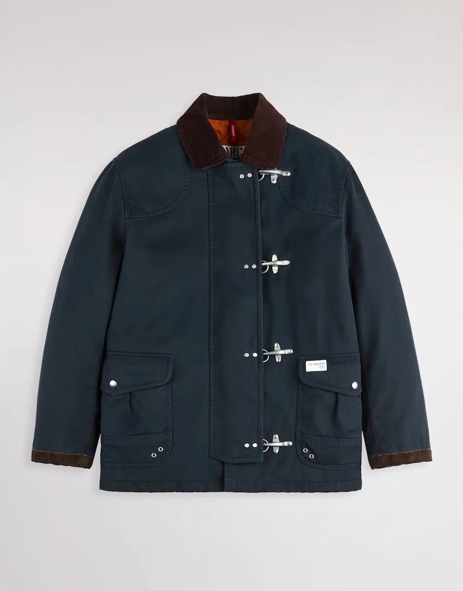 FAY Giacca Uomo 4 GANCI ARCHIVE Gabardina Cotone-Navy