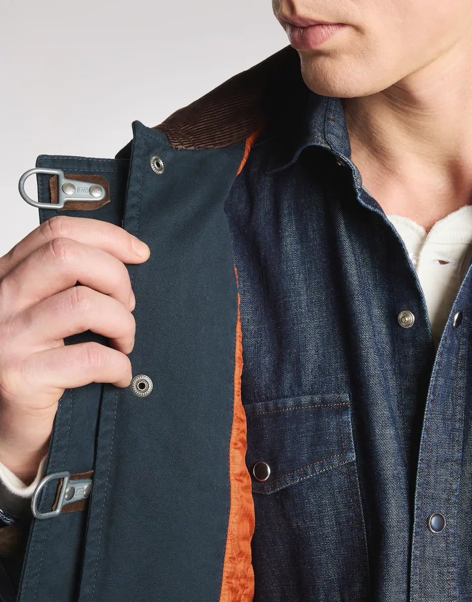 FAY Giacca Uomo 4 GANCI ARCHIVE Gabardina Cotone-Navy