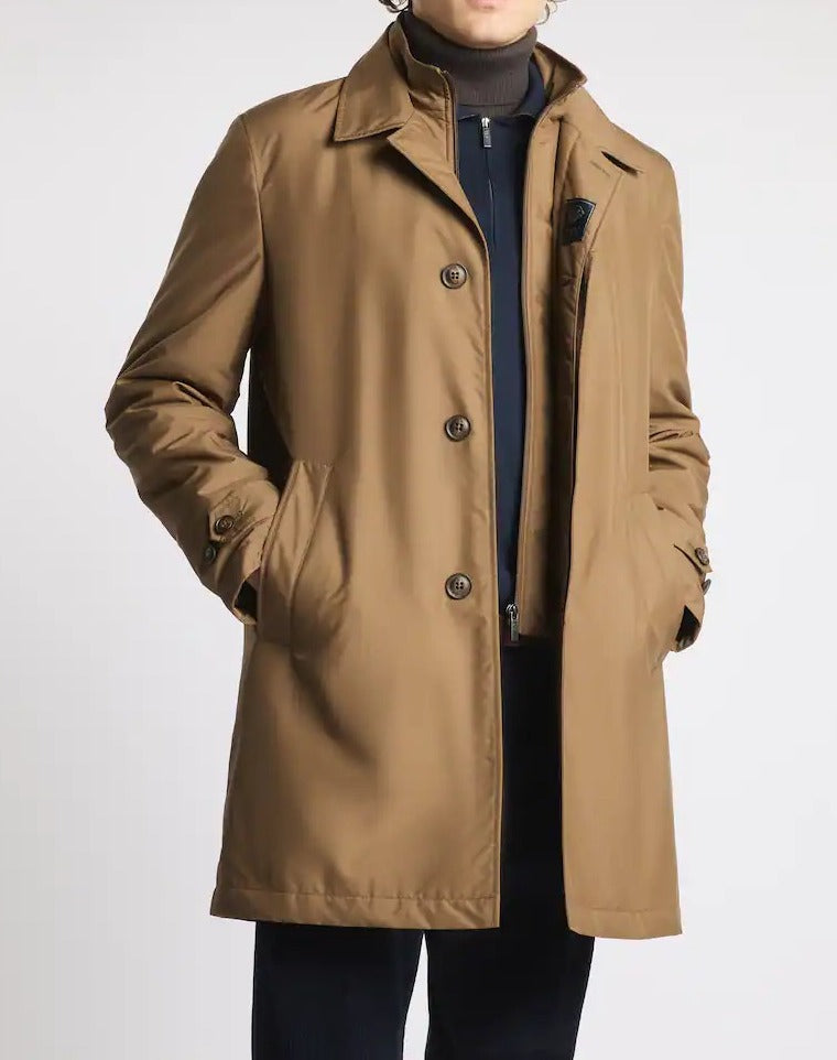 FAY Cappotto Uomo MORNING COAT Popeline Tecnico-Marrone