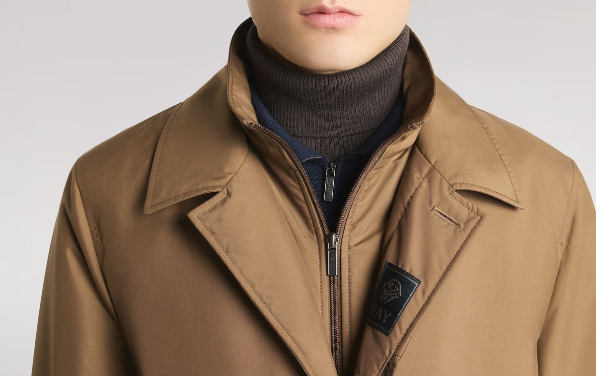 FAY Cappotto Uomo MORNING COAT Popeline Tecnico-Marrone