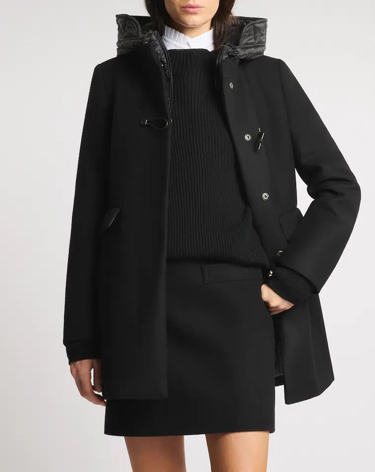 FAY Cappotto Donna TOGGLE COAT Panno Lana Cashmere-Nero