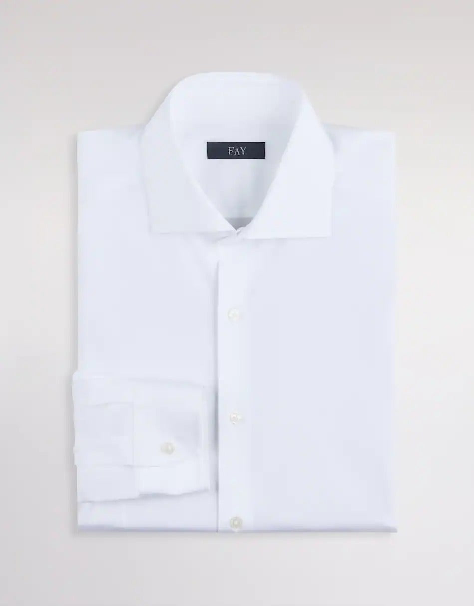 FAY Camicia Uomo Popeline Stretch-Bianco