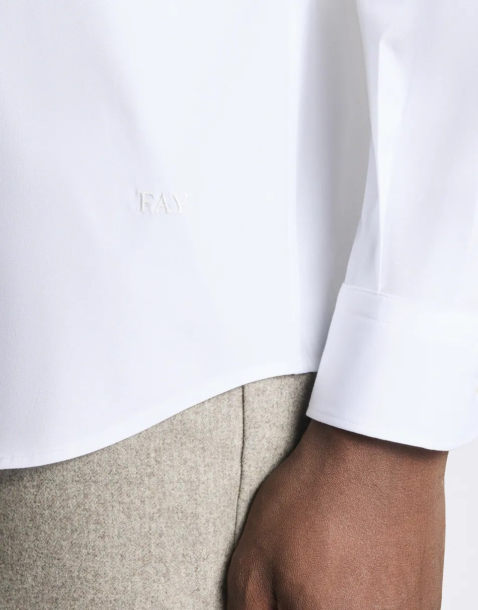 FAY Camicia Uomo Popeline Stretch-Bianco