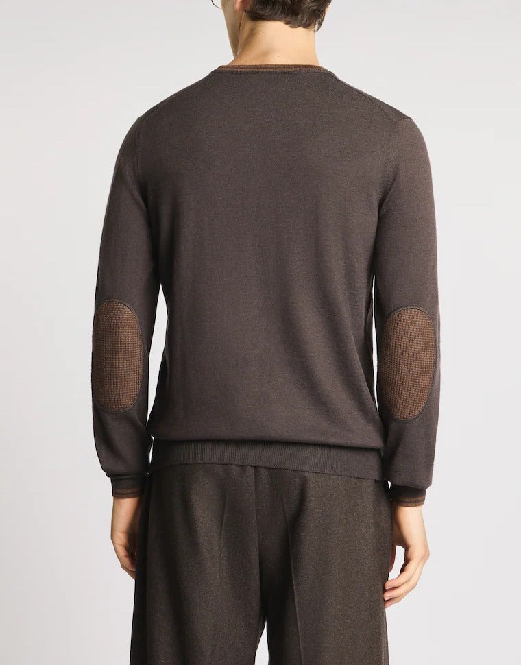 FAY Maglia Girocollo Uomo Lana Toppe-Cioccolato