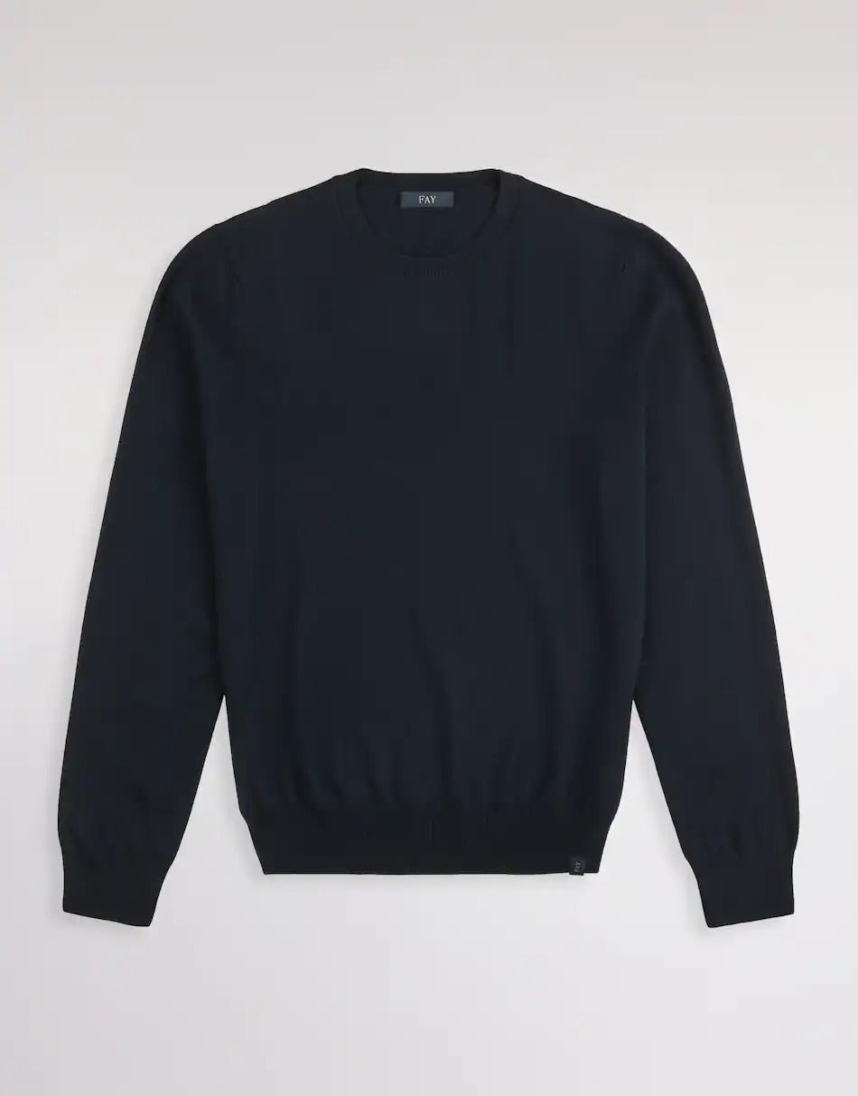 FAY Maglia Girocollo Uomo Lana Merino-Navy