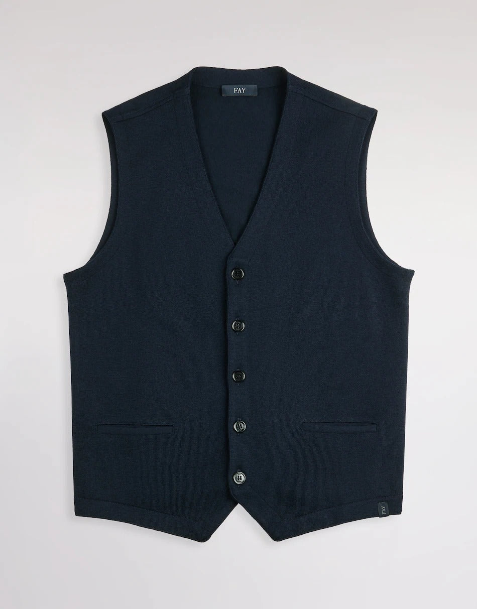 FAY Gilet Uomo Lana Merino-Navy