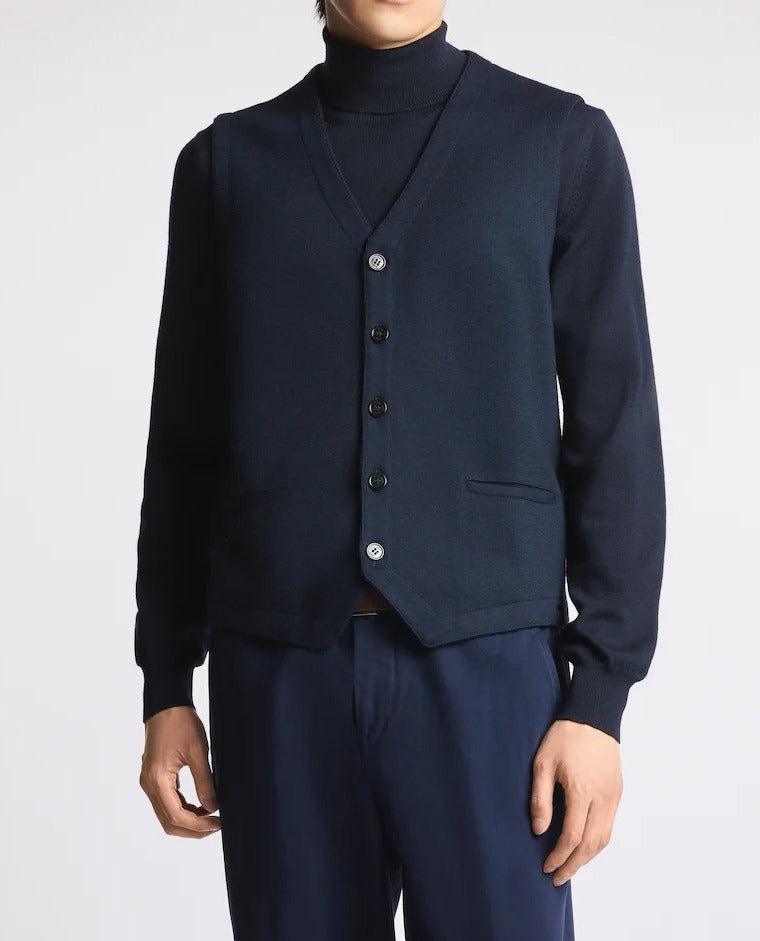 FAY Gilet Uomo Lana Merino-Navy