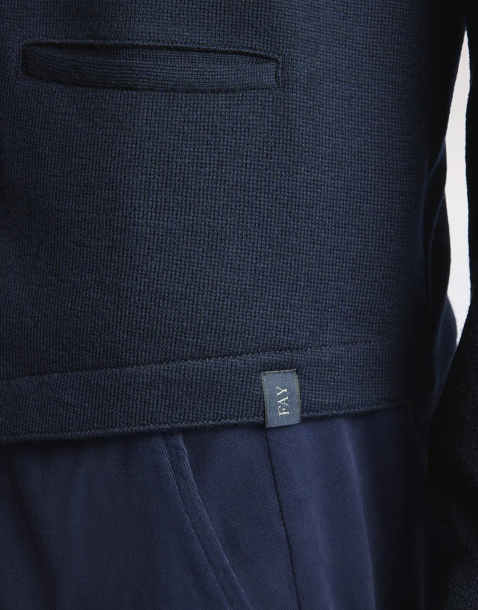 FAY Gilet Uomo Lana Merino-Navy