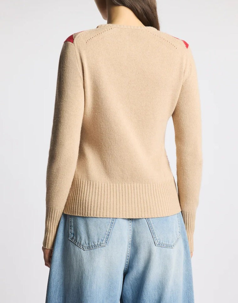 FAY Pullover Donna Lana Cashmere Rombi-Beige/Rosso