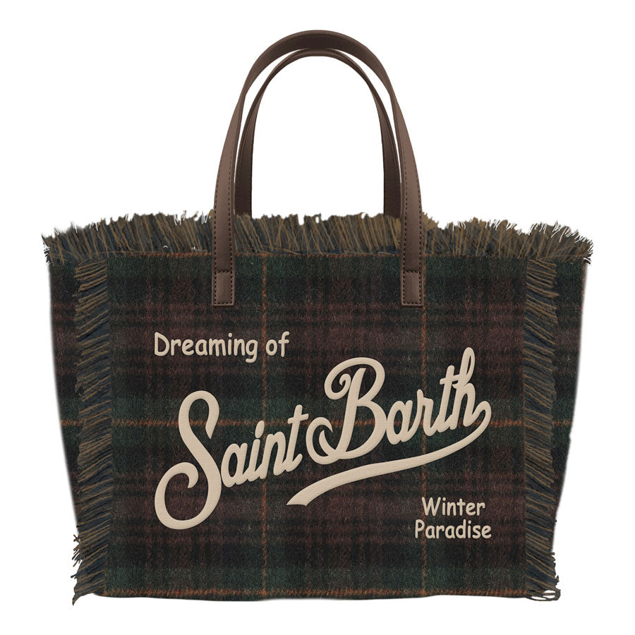 MC2 SAINT BARTH Borsa COLETTE WOOL N-Tartan British Green/Marrone