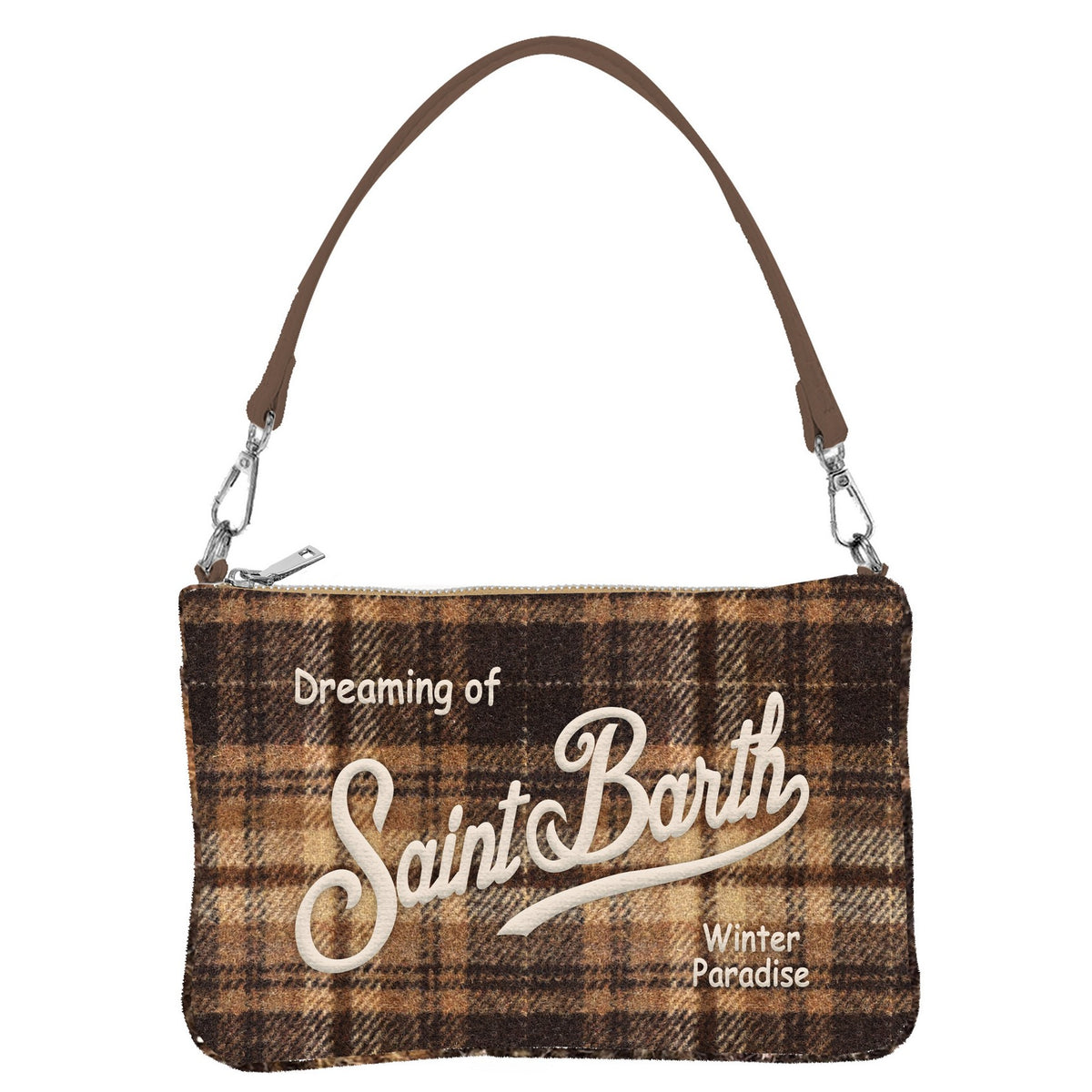 MC2 SAINT BARTH Pochette PARISIENNE MINI WOOL-Tartan Marrone/Beige